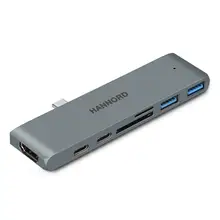 Хаб HANNORD type-C USB-C адаптер 7 портов type C концентратор с HDMI PD зарядка USB 3,0 порт SD/Micro кард-ридер для MacBook