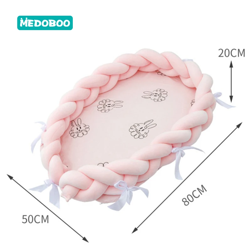 Medoboo Multifunction Baby Nest Newborn Crib Cotton Nodic Handmade Knotted Braid Baby Bed Bumper Newborn Travel Bassinet Bed