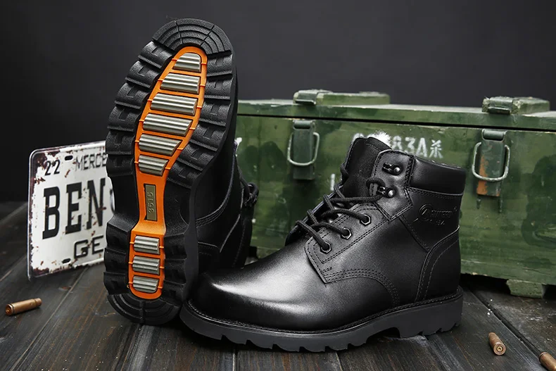 QIANGREN/Военная брендовая мужская зимняя обувь из натуральной кожи, шерсть, резина, черный цвет, зимние сапоги для улицы, безопасность, армейская теплая обувь, коровья кожа