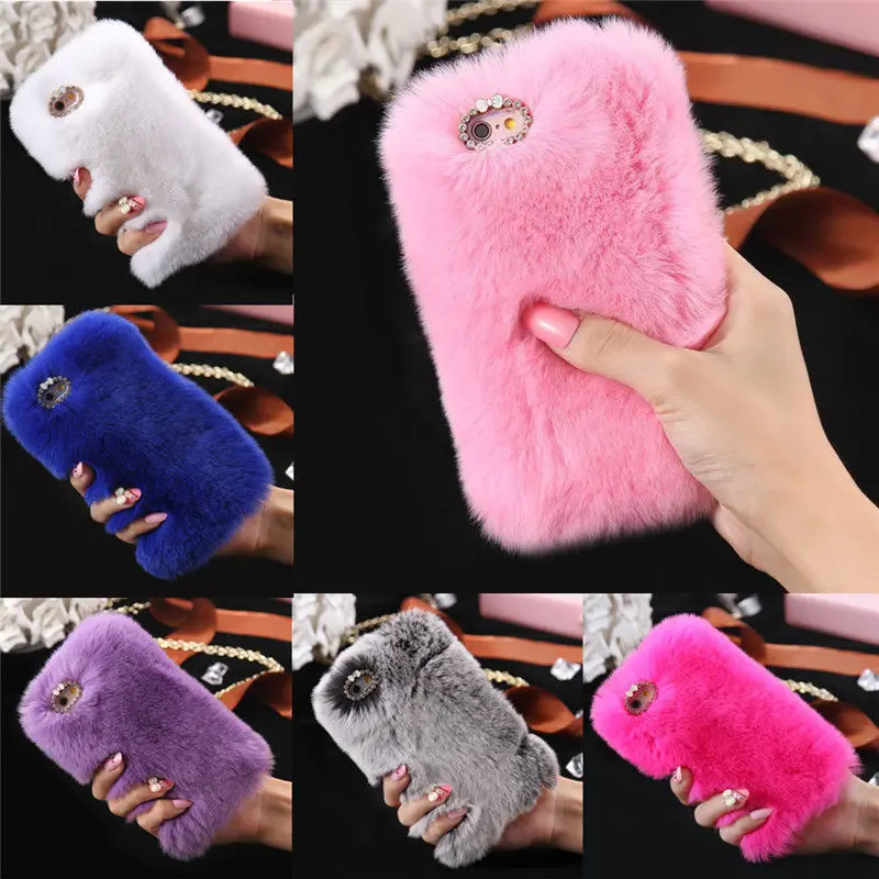 

Warm Girl Diamond Rex Rabbit Fur Long Fuzzy Wuzzy Suede PC Surface Leopard Phone Case For Iphone X 6 7 7PLUS XS MAX