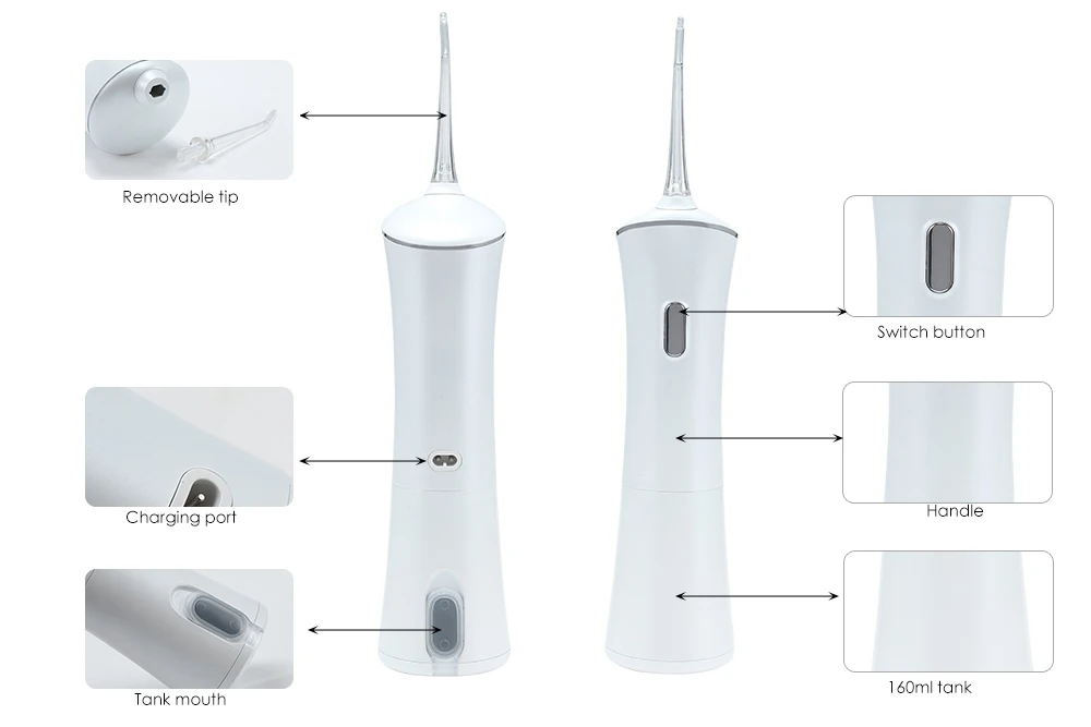 Portable Electric Oral Irrigator Rechargeable Water Floss Tooth Washing Tool
