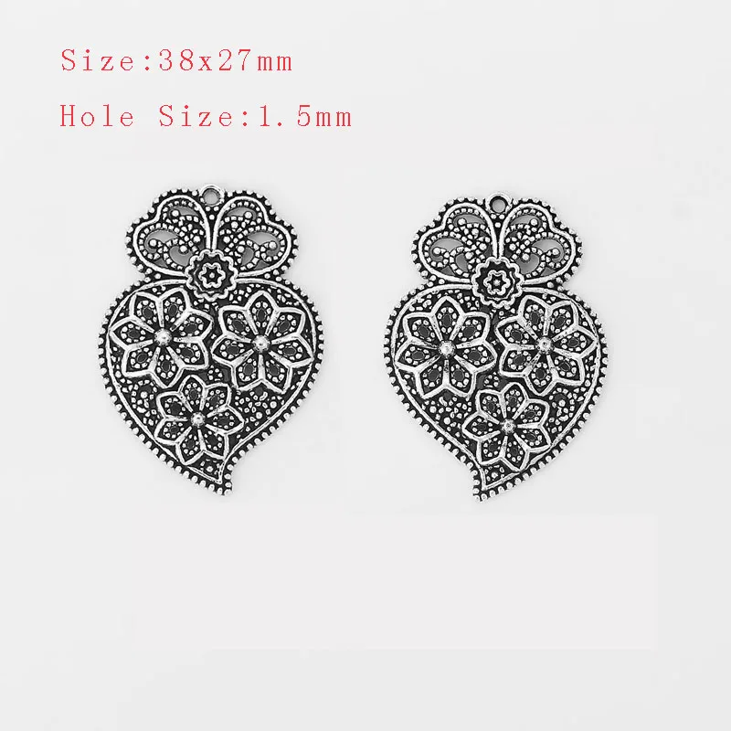 4 пары античное серебро/бронза полые филигранные цветы Португалия Виана подвески в форме сердца для ожерелья Изготовление ювелирных изделий - Окраска металла: 9