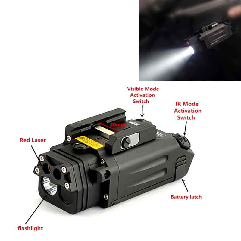 

FIRECLUB DBAL-PL Tactical IR Laser Light Combo Strobe Weapon Light LED Gun Tac Flashlight With Red Laser NV Illuminator