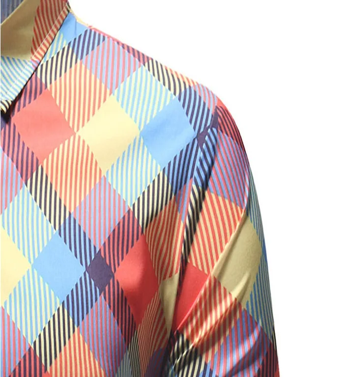2019 с цветным Ретро принтом Мужская Повседневная Рубашка классическая мужская рубашка с длинным рукавом брендовая Новая модная весенняя