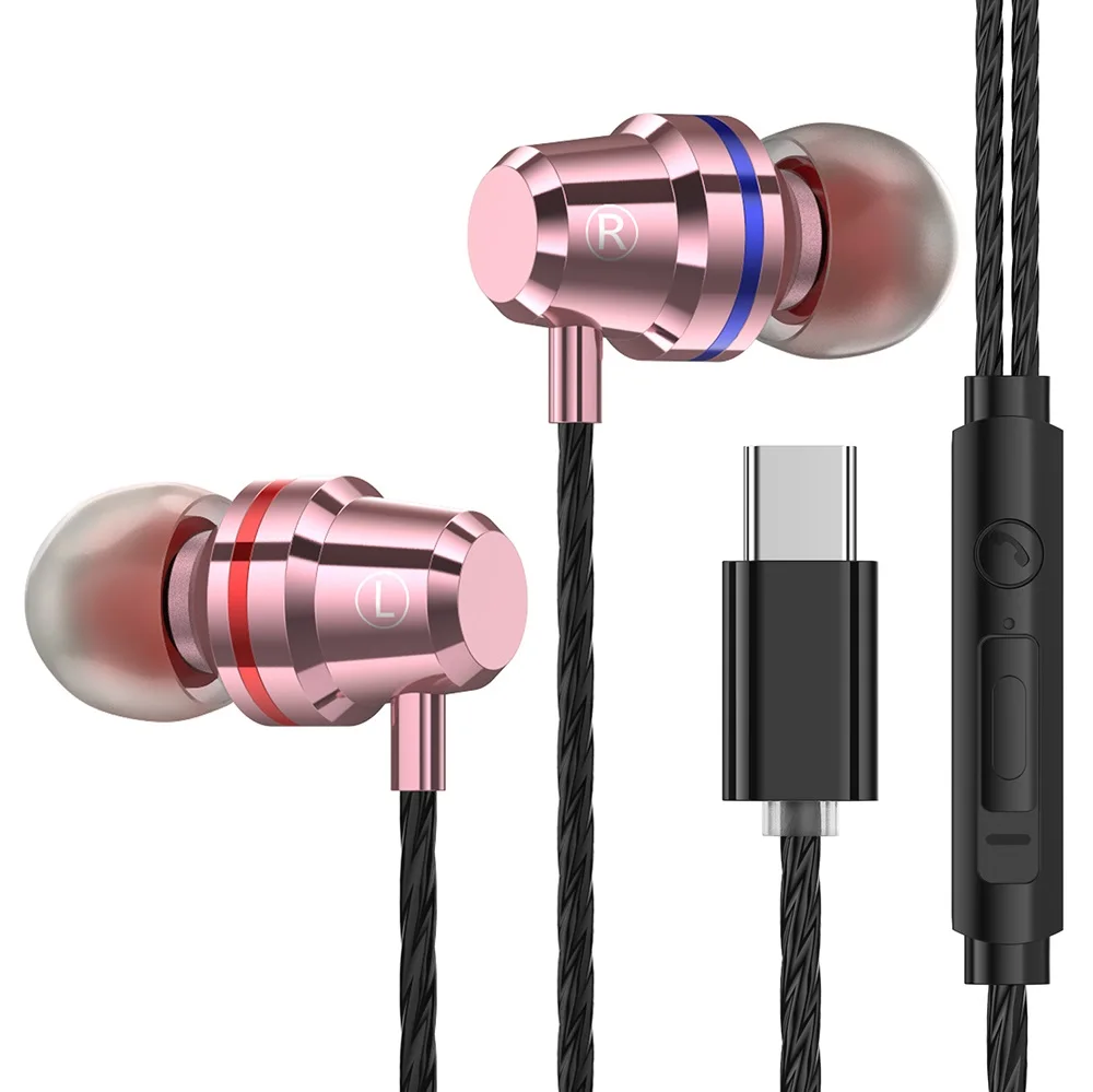 Стерео наушники для наушников Usb type-c с mi c type C Fone de ouvido Kulaklik для Xiaomi mi 6/8 huawei phone Auriculares - Цвет: Pink