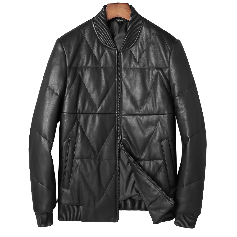 Promote Men Sheepskin Leather Down Coat Formal Casual Genuine Sheep