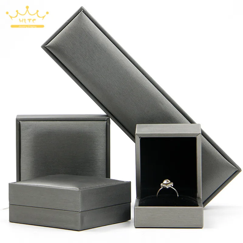 Серый цвет Высококачественная матовая искусственная кожа коробка для ювелирных изделий коробка для колец браслет ожерелье коробка