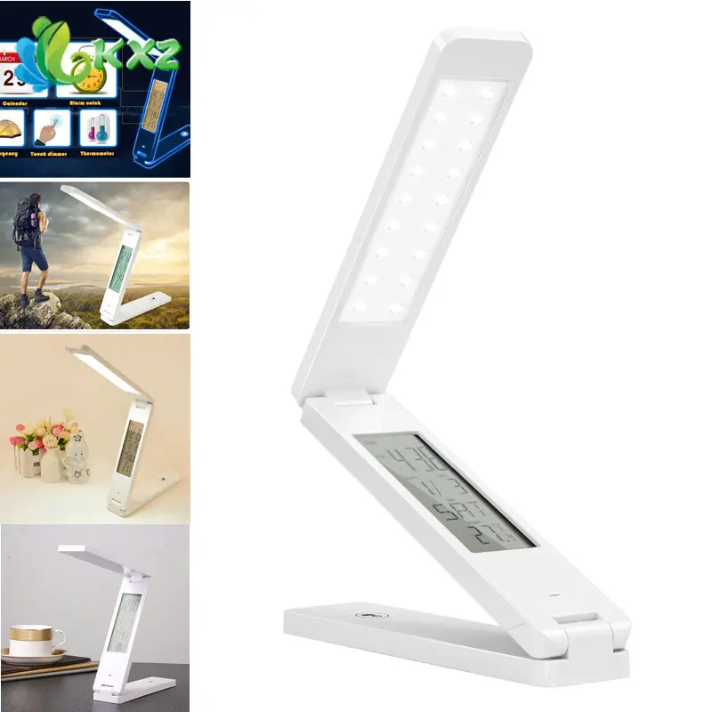 

Dimmable LED Desk Lamps Foldable Rechargable Reading Table Lamp Light Touch Control Calendar Alarm Clock Temperature Lamp