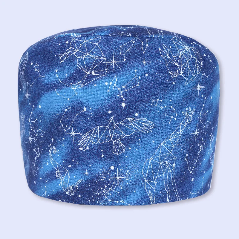 Sky Stars Surgical Caps Nurse Scrub Hat Cotton Tieback with Sweatband Hospital OR Veterinary Surgeon Work Skull Hats