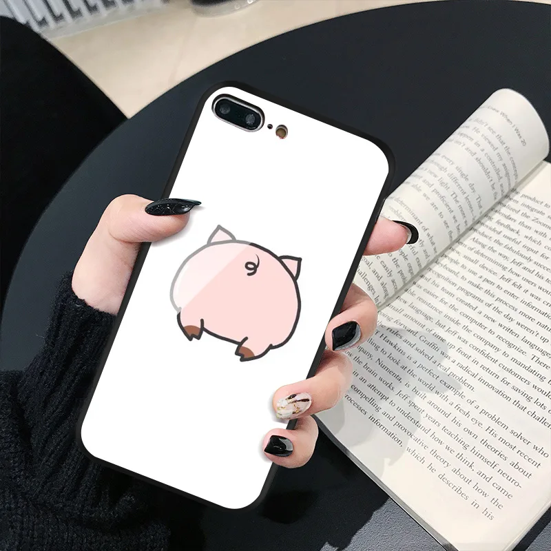 IIOZO для iPhone X XS MAX XR чехол из закаленного стекла телефона Smile Face Piggy задняя крышка