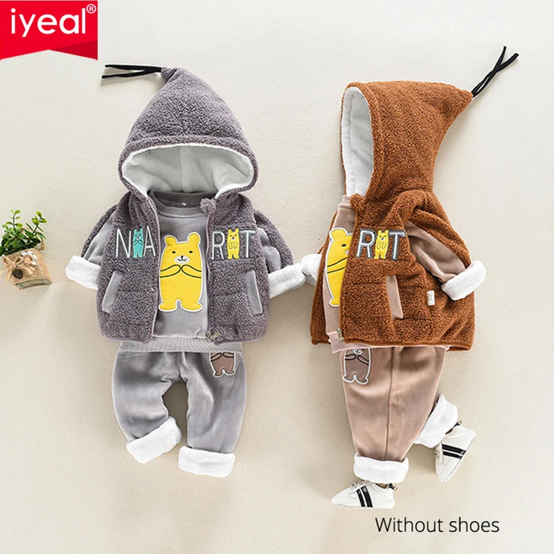 

IYEAL Baby Boy Clothes Set Kids Clothing Set Winter Warm Children Clothing 3PCS Cartoon Hooded Vest + Thicken Tops + Pants 1-4T