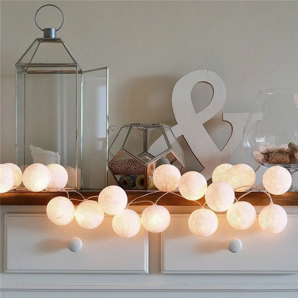 LED Cotton Ball String Lights AC& Battery Fairy Lights Outdoor Decoration Holiday Garland Christmas Globe Lighting Strings Prop - Цвет: Style White