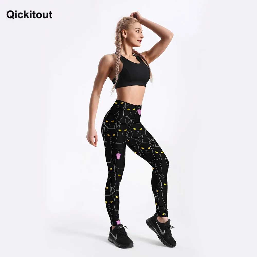 Qickitout летние Стиль фитнес женские леггинсы Симпатичный черный костюм комплект