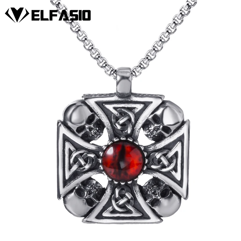 

Mens Stainless Steel Pendant Chain Celtic Solar Cross Skull Devil's Eye Necklace fashion Jewelry