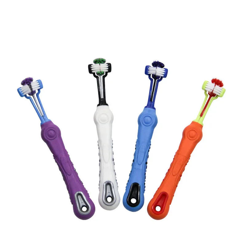 

Hot Selling Multi-angle Clean Teeth Care Pet Supplies Addition Bad Breath Cleaning Mouth Soft Brush Three Sided Pet Toothbrush