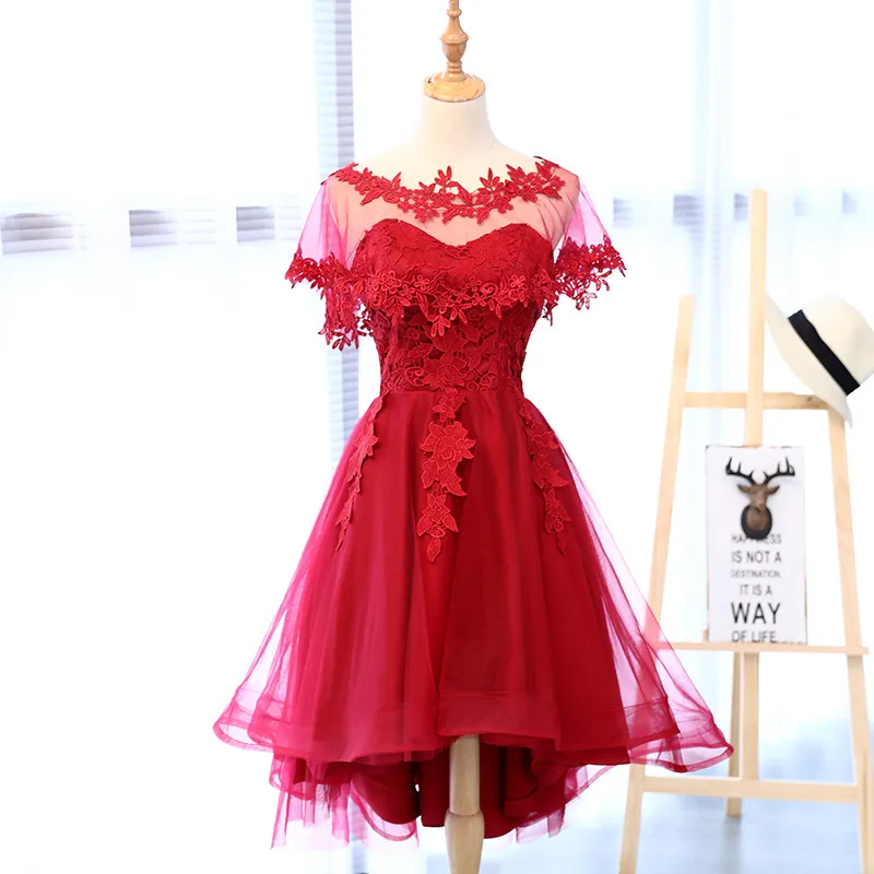 

In Stock Red Tulle Sweetheart With Veil Asymmetrical Off The Shoulder Short Evening Dresses Prom Party Dress Vestidos De Gala