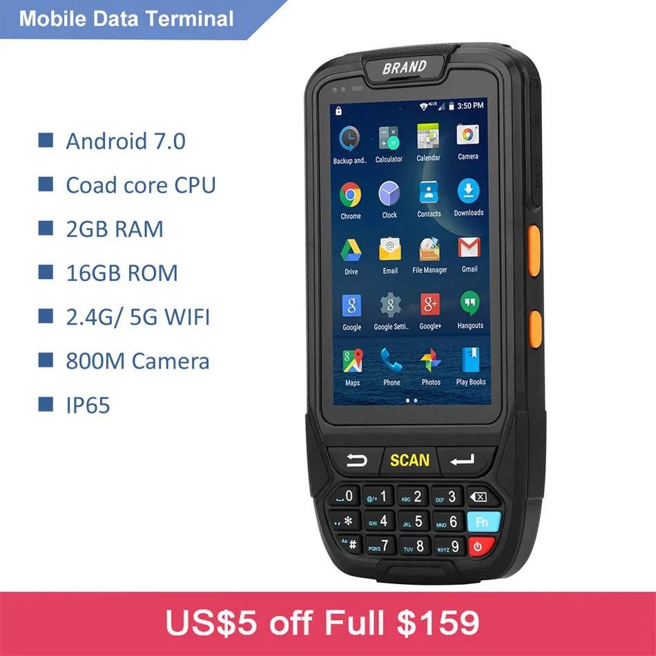RUGLINE 4G Ручной PDA Android 7 0 POS терминал сенсорный экран 2D сканер штрих кода