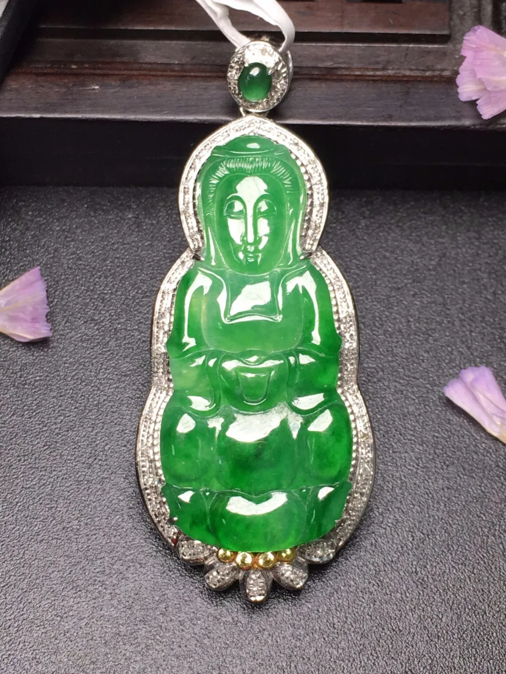 

505 Fine Jewelry Real Pure 18 K White Gold jewel Buddha Natural Burmes Jade Gemstones Jadite Pendant Necklace Pendants Necklaces