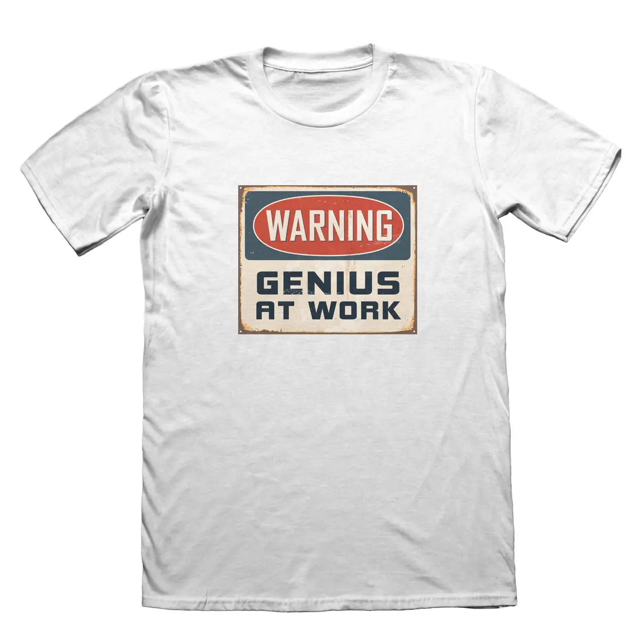 Warning Genius at Work T Shirt Funny Mens Gift Science Geek Smart