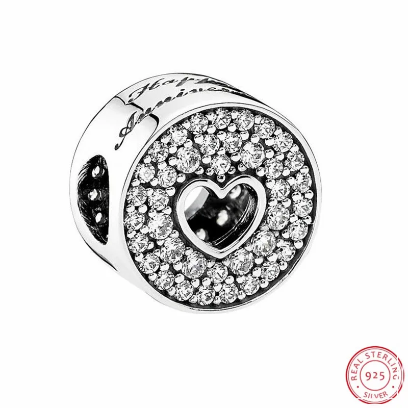 

Popular 925 Sterling Silver Clear CZ Anniversary Celebration Charm Beads DIY Fit PANDORA Charms for Women Jewelry Making FL445