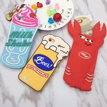 Fashion cute Wiggle Beer Milk Shake Lobster 3D Silicone Case for iPhone 6 6s 6plus 6s plus cartoon soft cases free shipping