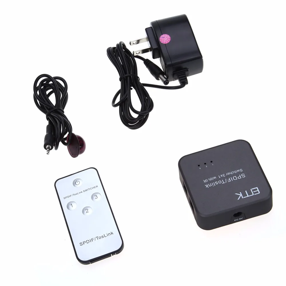 Portable Mini Optical Audio Switcher SPDIF TOSLINK Digital Optical Audio 3x1 Switcher 3 Inputs 1 Output with IR Remote