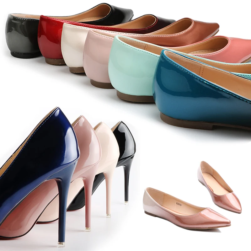 Ladies Shoes High Heels Patent Leather Classic Pumps Sexy Dress Prom Wedding Women PU Pointed Toe Beige Red Bottoms Shoes