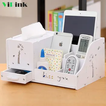 

Creative DIY Wood Tissue Box with Drawer Napkin Holder Multifunction Home Desktop Organizer For Phone Remote Control Storage Box