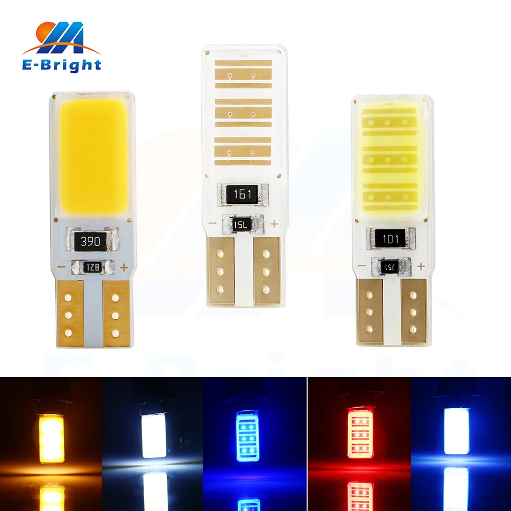 

6pcs/lot Error Free Canbus T10 COB 12SMD LED Bulbs 144 Lumens 8000K 194 168 W5W DC12V Car Lights with White Amber Red Green Blue
