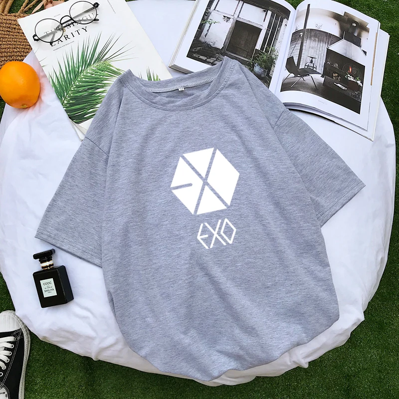 Женская хлопковая Футболка EXO Kpop Повседневная Уличная футболка с короткими
