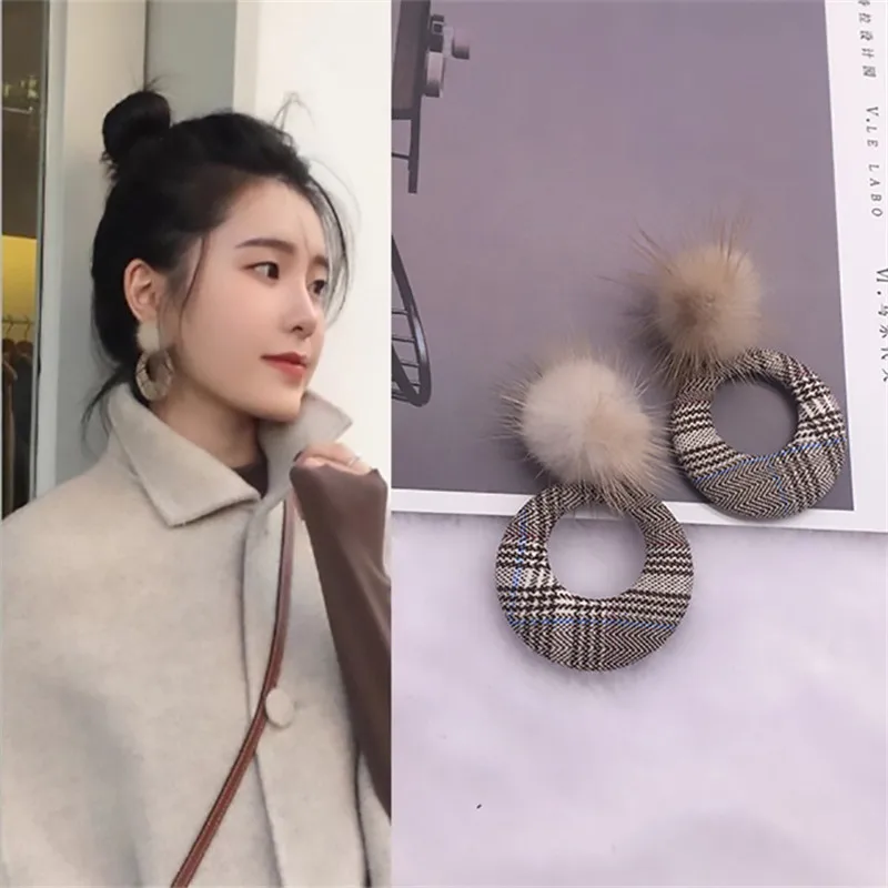 All-match Round Cutout Ornament Eardrop Fashion Classic Women's Stripes Plaid Earrings