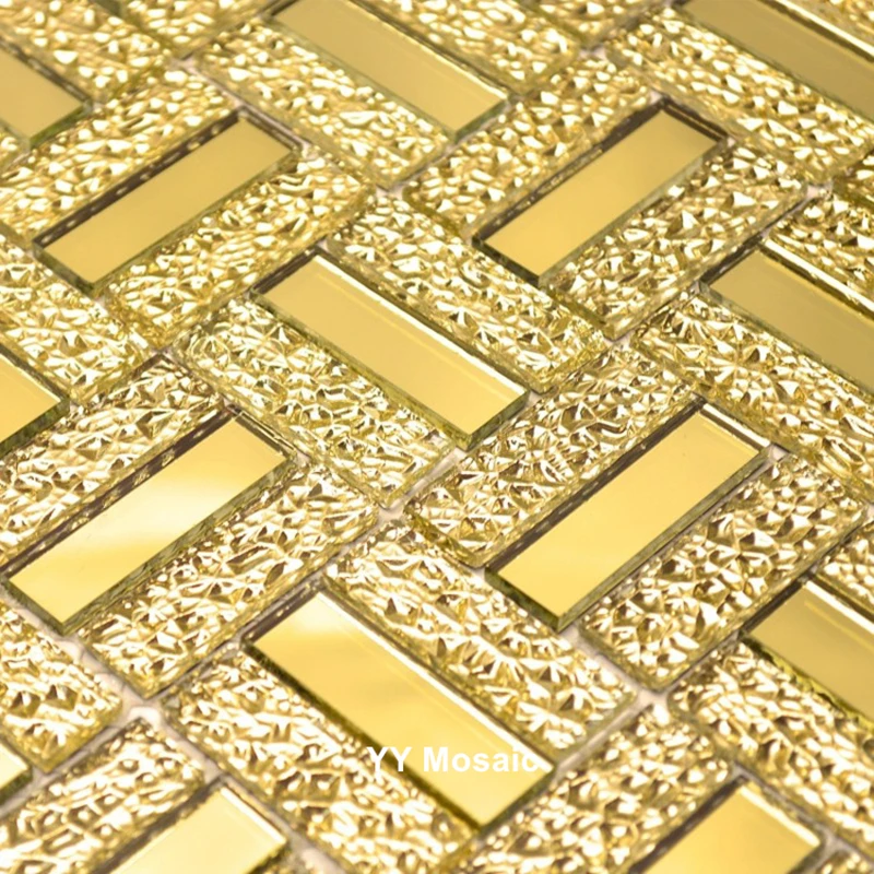 

15x48mm golden glass mosaic tile diamond mirror waistline background wall tile glass for cabinet showroom store and sitting room