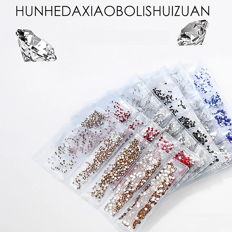 

ROHWXY Multi-size Glass Nail Rhinestones For Nails Art Decorations Crystals Strass Charms Partition Mixed Size Rhinestone Set