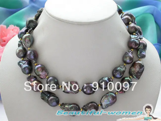 

free shipping >>>34" 25-28mm BLACK BAROQUE KESHI REBORN PEARL NECKLACE
