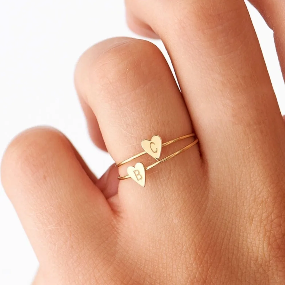 

Personalized Rings Stamped Stacking A-Z 26 Letters Initial Tiny Heart Rings for Women Gold Color Finger Rings Jewelry Wholesale