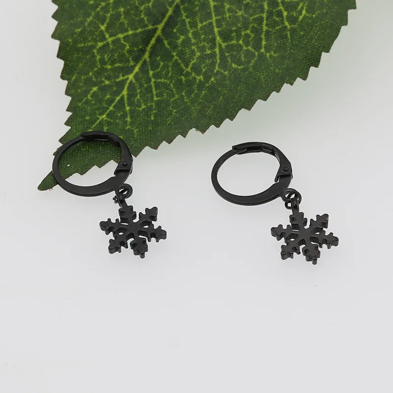 CHUKUI 10mm Snowflake Hoop Earrings Bulk Black Gold Christmas Hoop Earrings Jewelry Stainless Steel  (5)