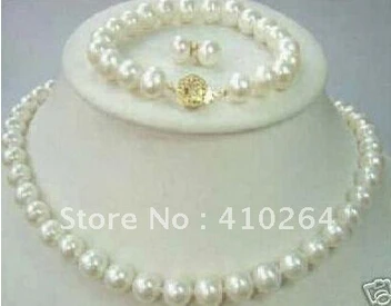 

free shipping 7-8MM salt water Pearl necklace earring bracelet jewelry set