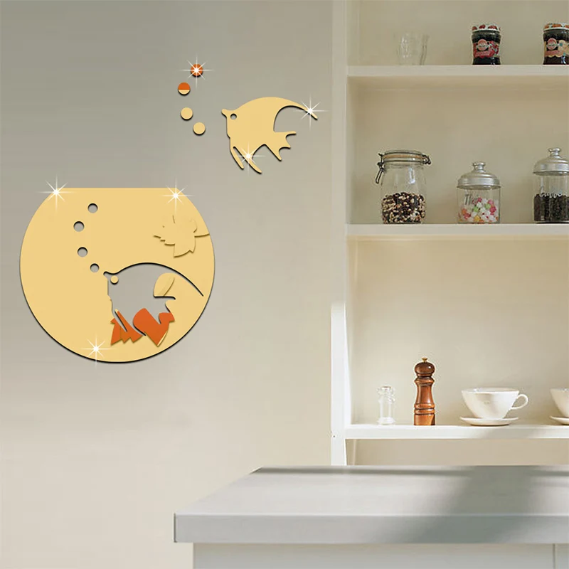 Us 2 15 28 Off 3d Creative Green Tasteless Background Wall Stickers Home Living Room Bedroom Goldfish Fish Tank Mirror Decorative Wall Decal In Wall