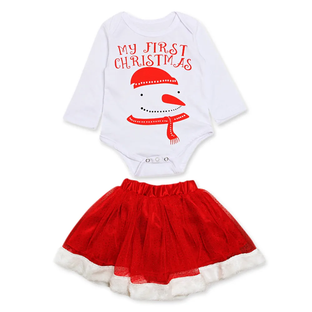 

Cotton Baby Girl Clothes Long Sleeve Kids Clothes Newborn Infant Baby Girls Snowman Christmas Romper Tutu Skirt Outfits Sets