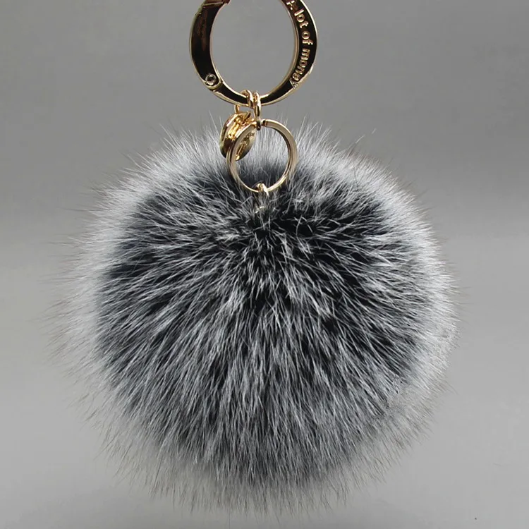 Nihaou Fashion Fox Faux-Fur Pom Pom Keychain – Stylish and Cute for Keys or Bag!, Grey