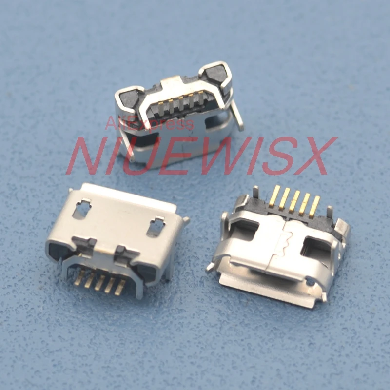 

100pcs micro USB 5pin jack Ox horn Four leg plate socket Female socket USB connector Ox horn long needle mini usb Free shipping