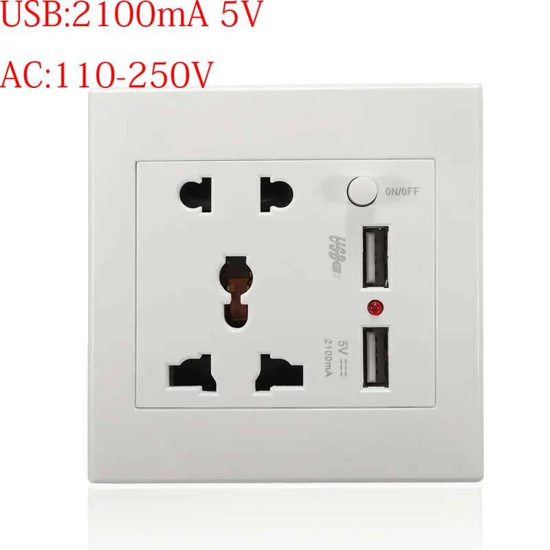 Универсальное настенное зарядное устройство 2100mA 5V 2 USB AC 110-250V US UK EU AU, 2 порта, USB розетка, зарядное устройство