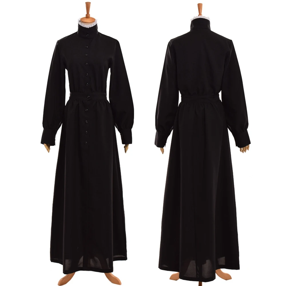 Черный британский костюм горничной Викторианская эдвардианская домработница Косплей служитель прерия Платье для ходьбы
