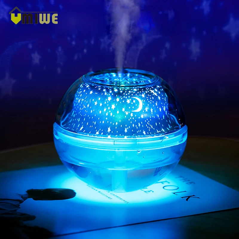 

500ml USB Crystal Night Lamp Projector Air Humidifier Desktop Aroma Diffuser Ultrasonic Cool Mist maker LED Night Light for Home