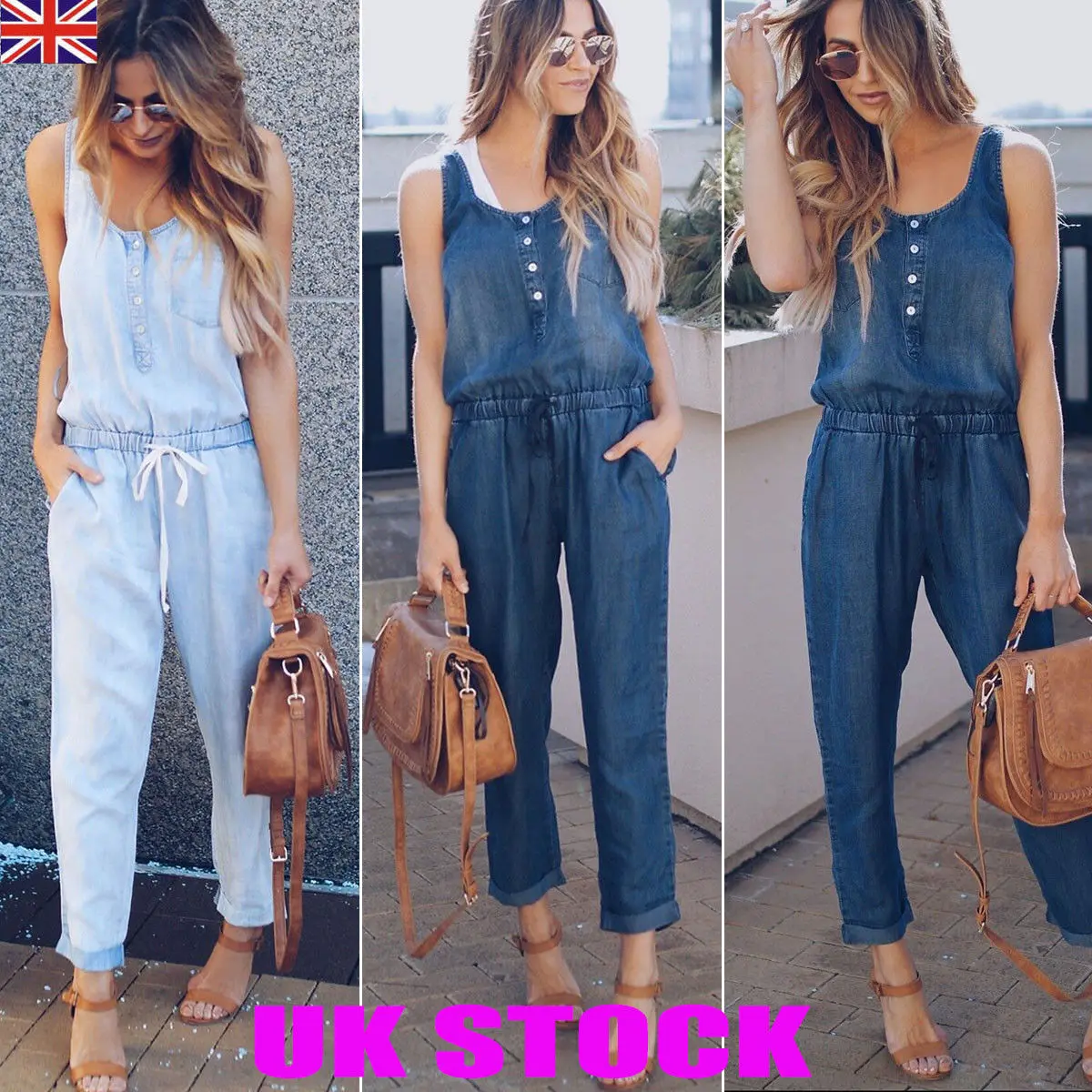 

Women Strap Wide Legs Bodycon Jumpsuit Cowboy Romper Sleeveless Denim Trousers Clubwear Spring Autumn Casual Button Bow Fashion