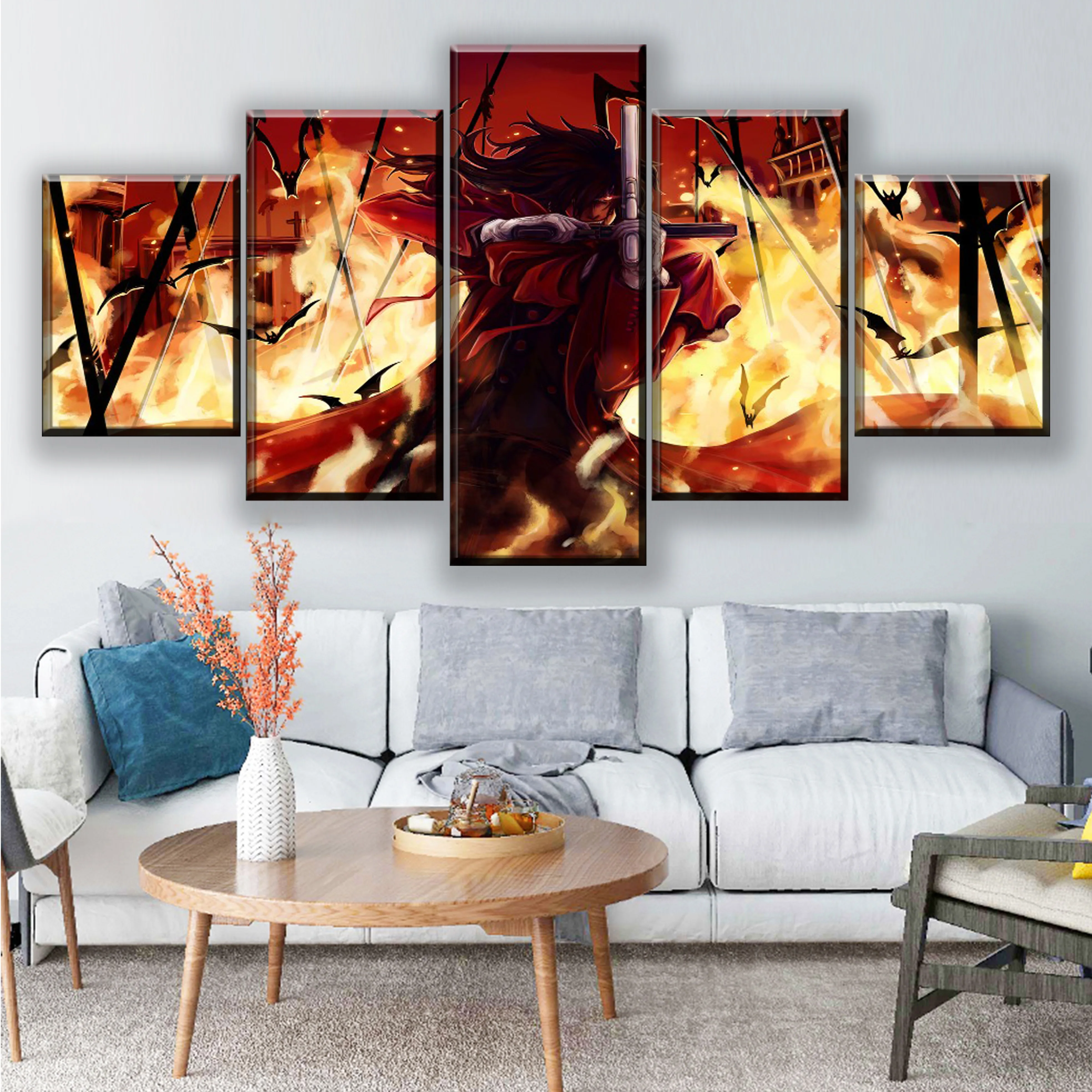 

Canvas Poster Living Room Decor Framework 5 Pieces Alucard Dark Anime Hellsing Painting Modular Wall Art HD Prints Pictures
