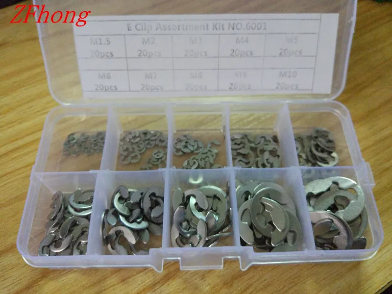 

200PCS/Lot 304 Stainless Steel Stainless Steel E Clip washer Assortment Kit Circlip retaining ring for shaft fastener M1.5~M10