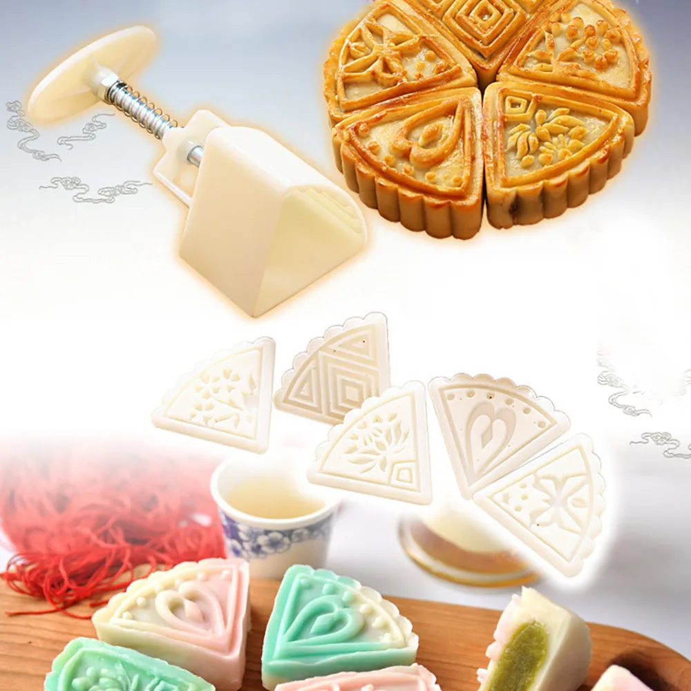 HOT] Creative Mooncake Mold With 6 Stamp Mid-Autumn Festival Hand-Pressure Flower Moon Cake Mould DIY Decoration Mooncake Press Molds