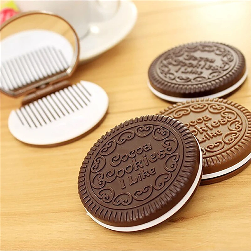 

Chocolate Cookie Shaped Makeup Mirror Fashion Design Makeup Mirror with 1 Comb Set