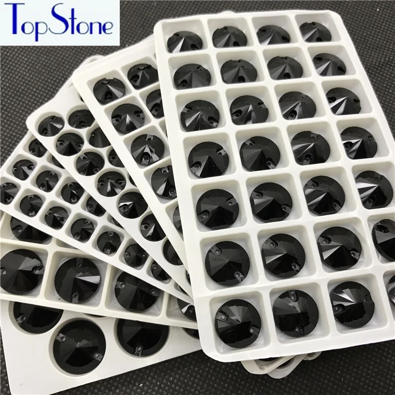 Topstone Jet Black Rivoli пришить стразы плоские стеклянные кристаллы Круглый пришить Камень для DIY платье одежда